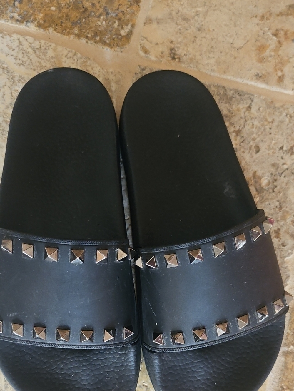 Black Slide Sandals with Pyramid Studs